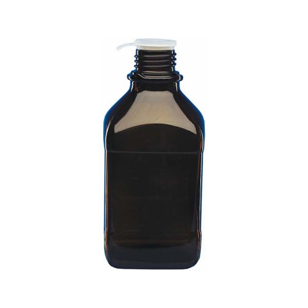 Amber glass bottle, square, 250 mL, capacity GL 32