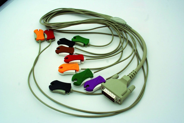 EKG-Kabel mit 10 Elektrodenleitungen mit Klammer-Anschluss, kurz, Länge 1,05 m